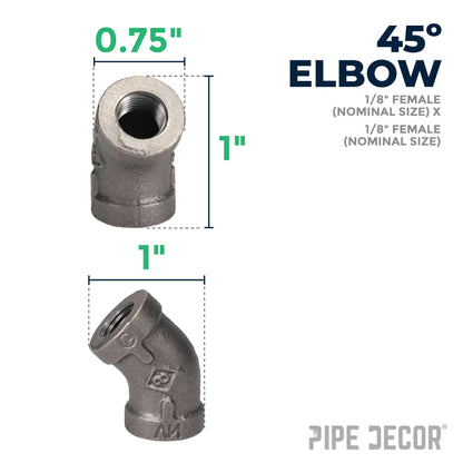 PIPE DECOR 1/8 in. black iron 45 degree elbow pipe fitting, view 2