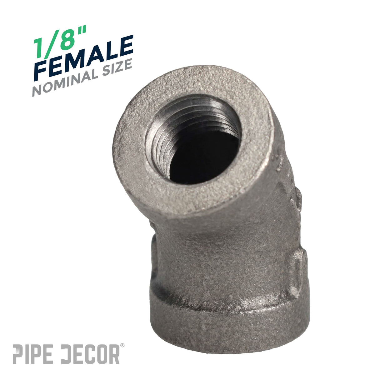 PIPE DECOR 1/8 in. black iron 45 degree elbow pipe fitting, view 3