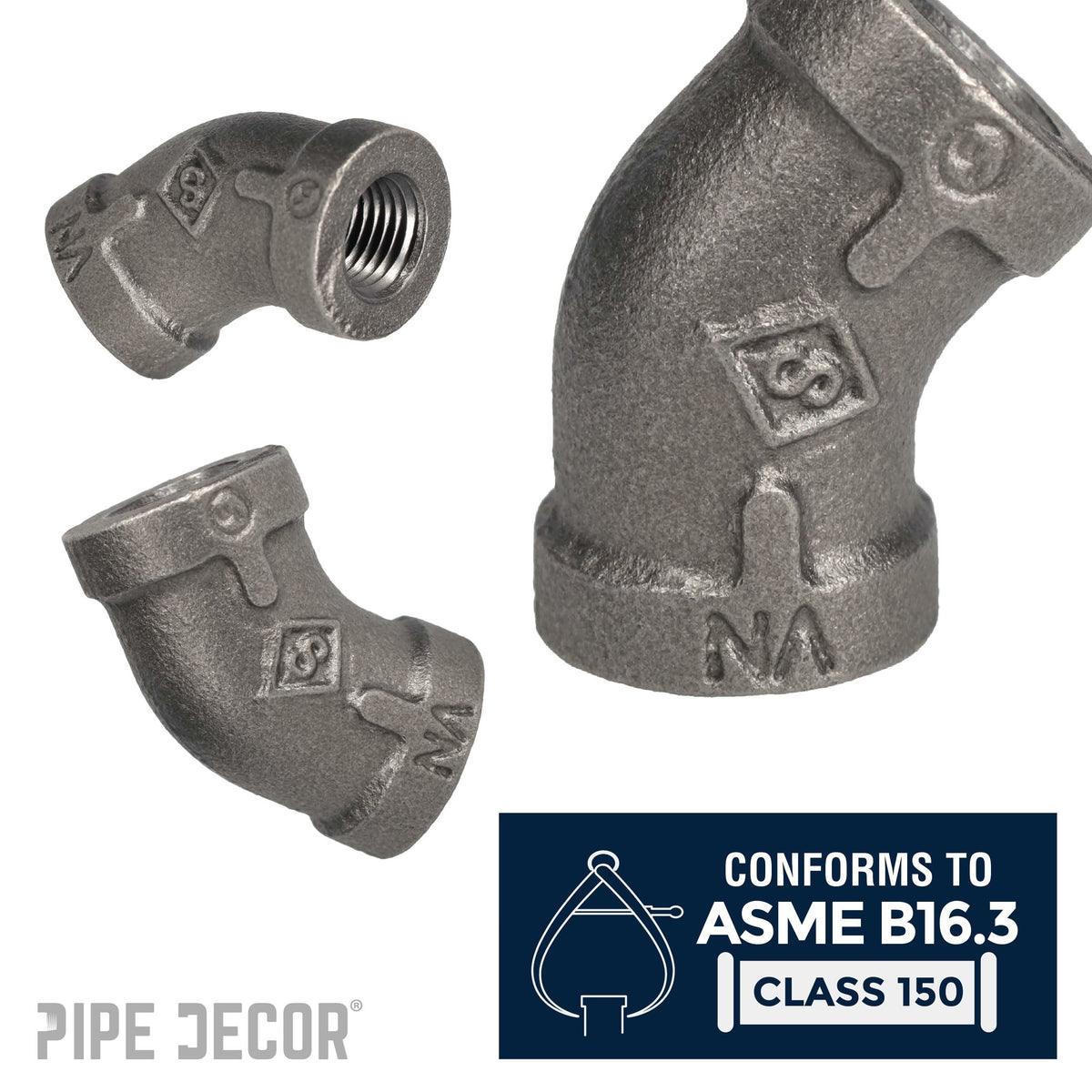 PIPE DECOR 1/8 in. black iron 45 degree elbow pipe fitting, view 4
