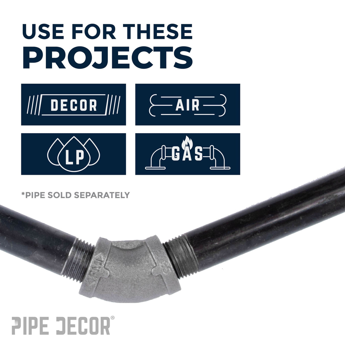 PIPE DECOR 1/8 in. black iron 45 degree elbow pipe fitting, view 5