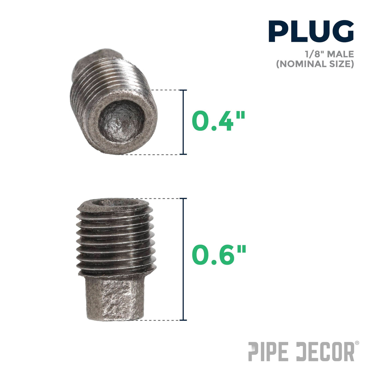 PIPE DECOR 1/8 in. black iron plug pipe fitting, view 2