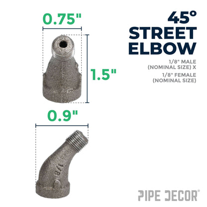 PIPE DECOR 1/8 in. black iron 45 degree street elbow pipe fitting, view 2
