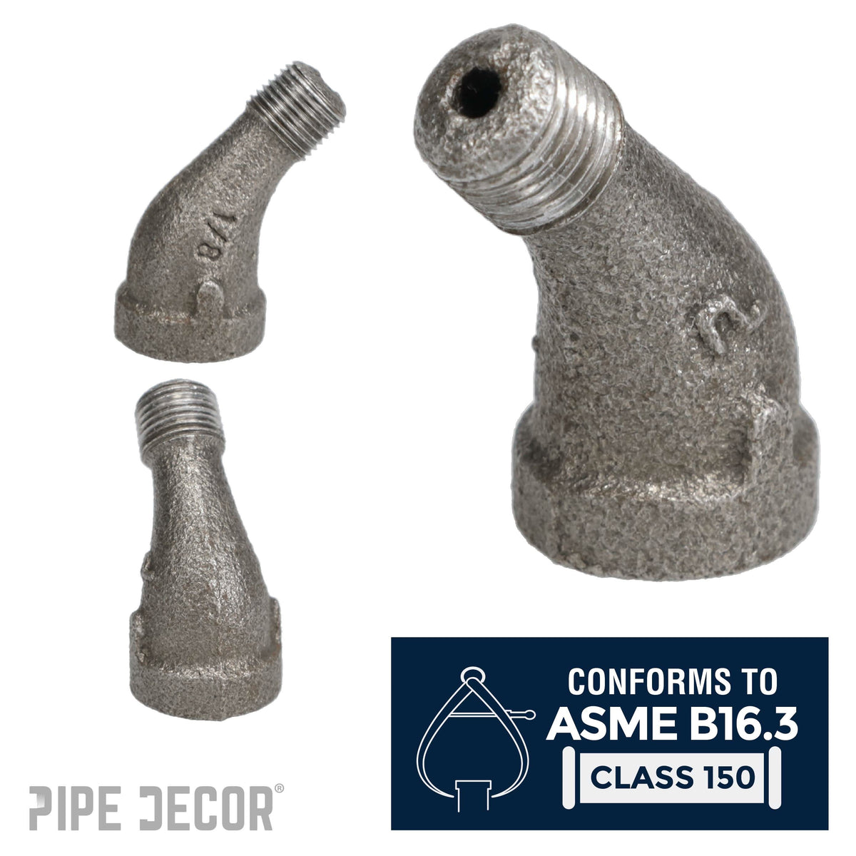 PIPE DECOR 1/8 in. black iron 45 degree street elbow pipe fitting, view 4
