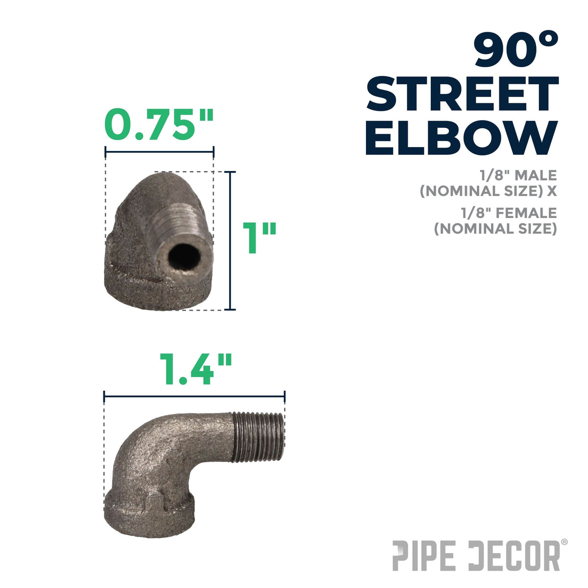 PIPE DECOR 1/8 in. black iron 90 degree street elbow pipe fitting, view 2