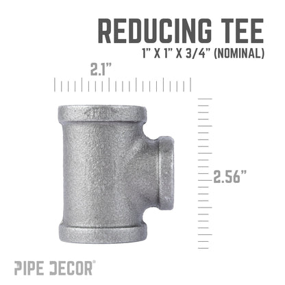 PIPE DECOR 1 in. x 1 in. x 3/4 in. black iron reducing tee pipe fitting, view 3