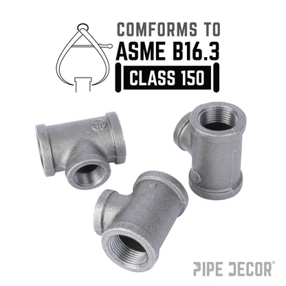 PIPE DECOR 1 in. x 1 in. x 3/4 in. black iron reducing tee pipe fitting, view 4