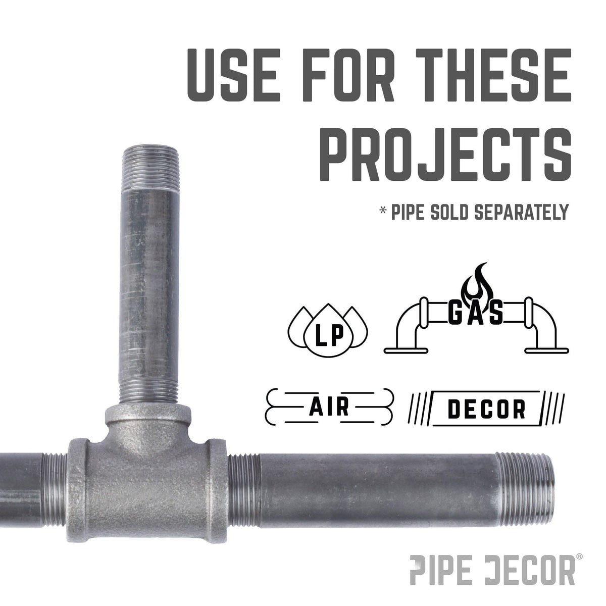 PIPE DECOR 1 in. x 1 in. x 3/4 in. black iron reducing tee pipe fitting, view 6