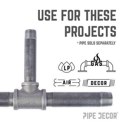 PIPE DECOR 1 in. x 1 in. x 3/4 in. black iron reducing tee pipe fitting, view 6