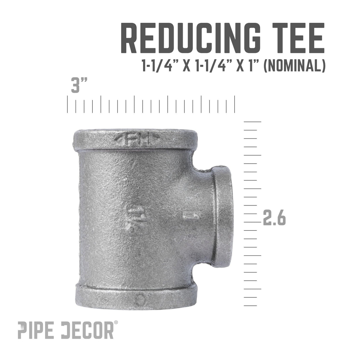 PIPE DECOR 1-1/4 in. x 1-1/4 in. x 1 in. black iron reducing tee pipe fitting