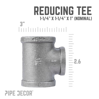 PIPE DECOR 1-1/4 in. x 1-1/4 in. x 1 in. black iron reducing tee pipe fitting