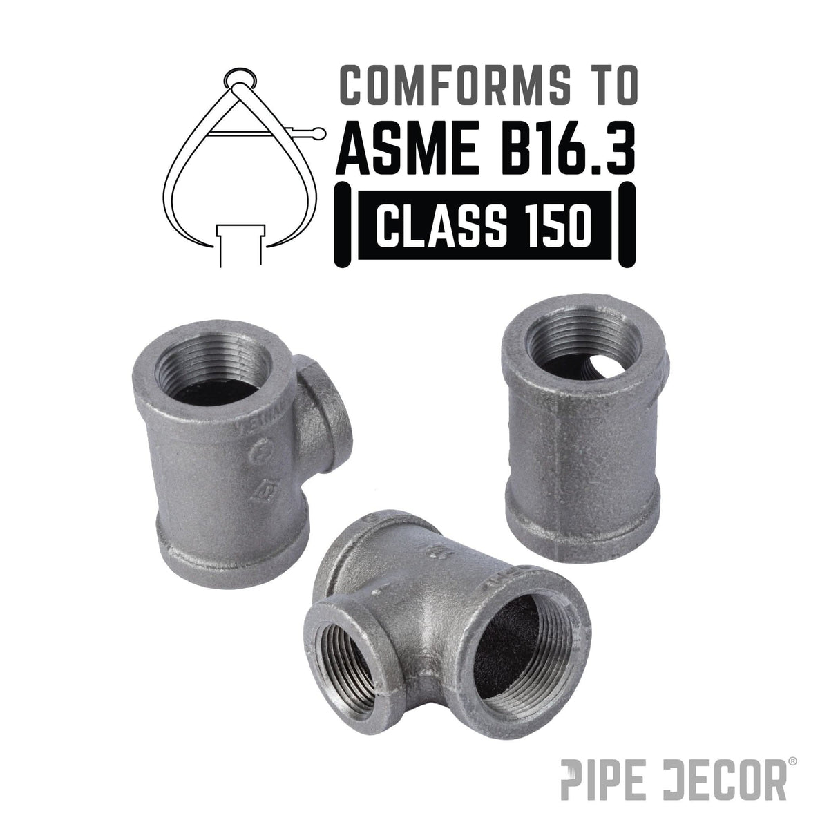 PIPE DECOR 1-1/4 in. x 1-1/4 in. x 1 in. black iron reducing tee pipe fitting
