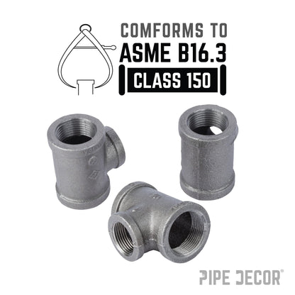 PIPE DECOR 1-1/4 in. x 1-1/4 in. x 1 in. black iron reducing tee pipe fitting