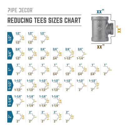 PIPE DECOR 1-1/4 in. x 1-1/4 in. x 1 in. black iron reducing tee pipe fitting