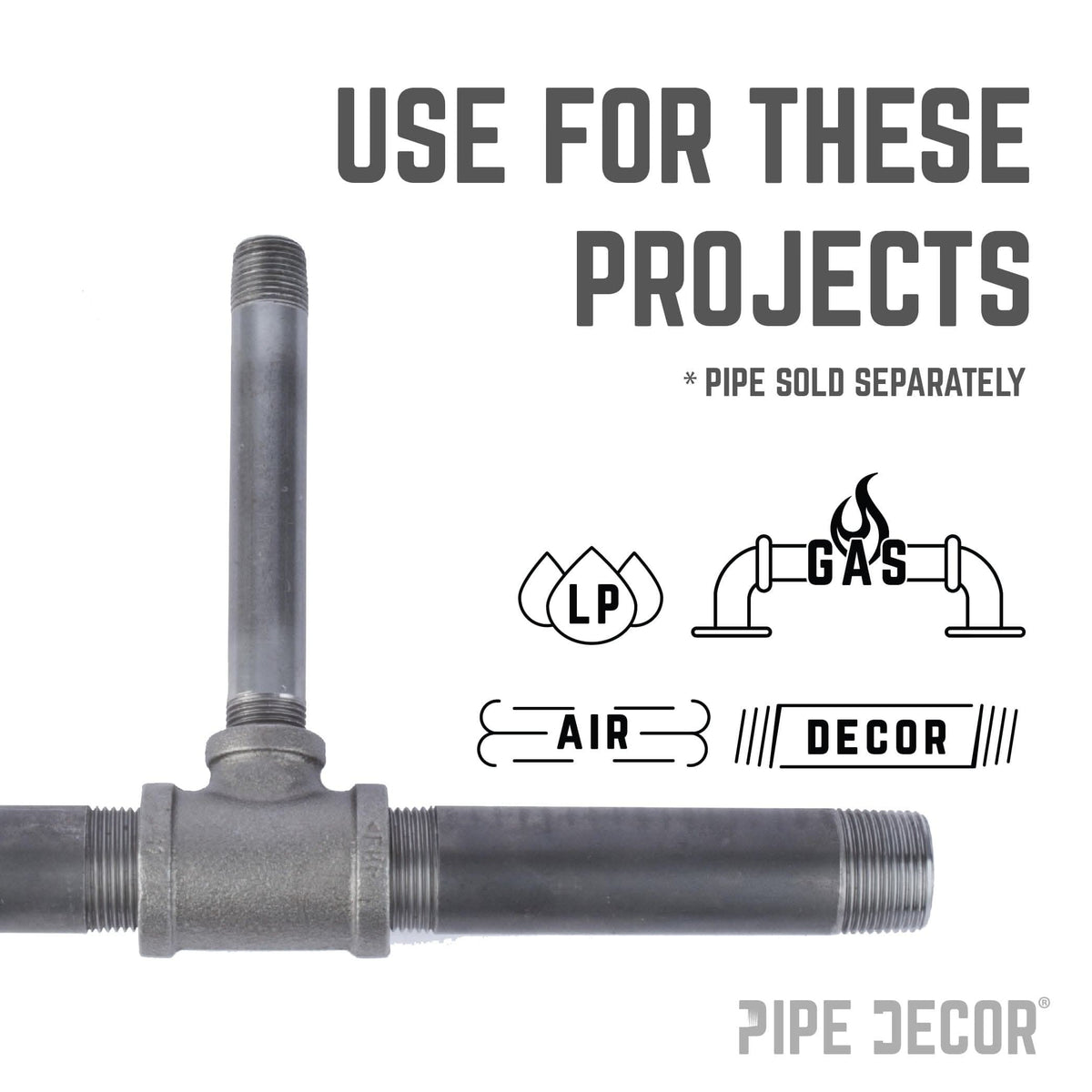PIPE DECOR 1-1/4 in. x 1-1/4 in. x 1 in. black iron reducing tee pipe fitting