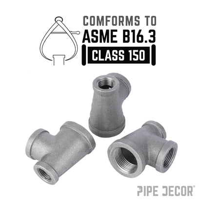 PIPE DECOR 1-1/4 in. x 3/4 in. x 1 in. black iron reducing tee pipe fitting, view 4