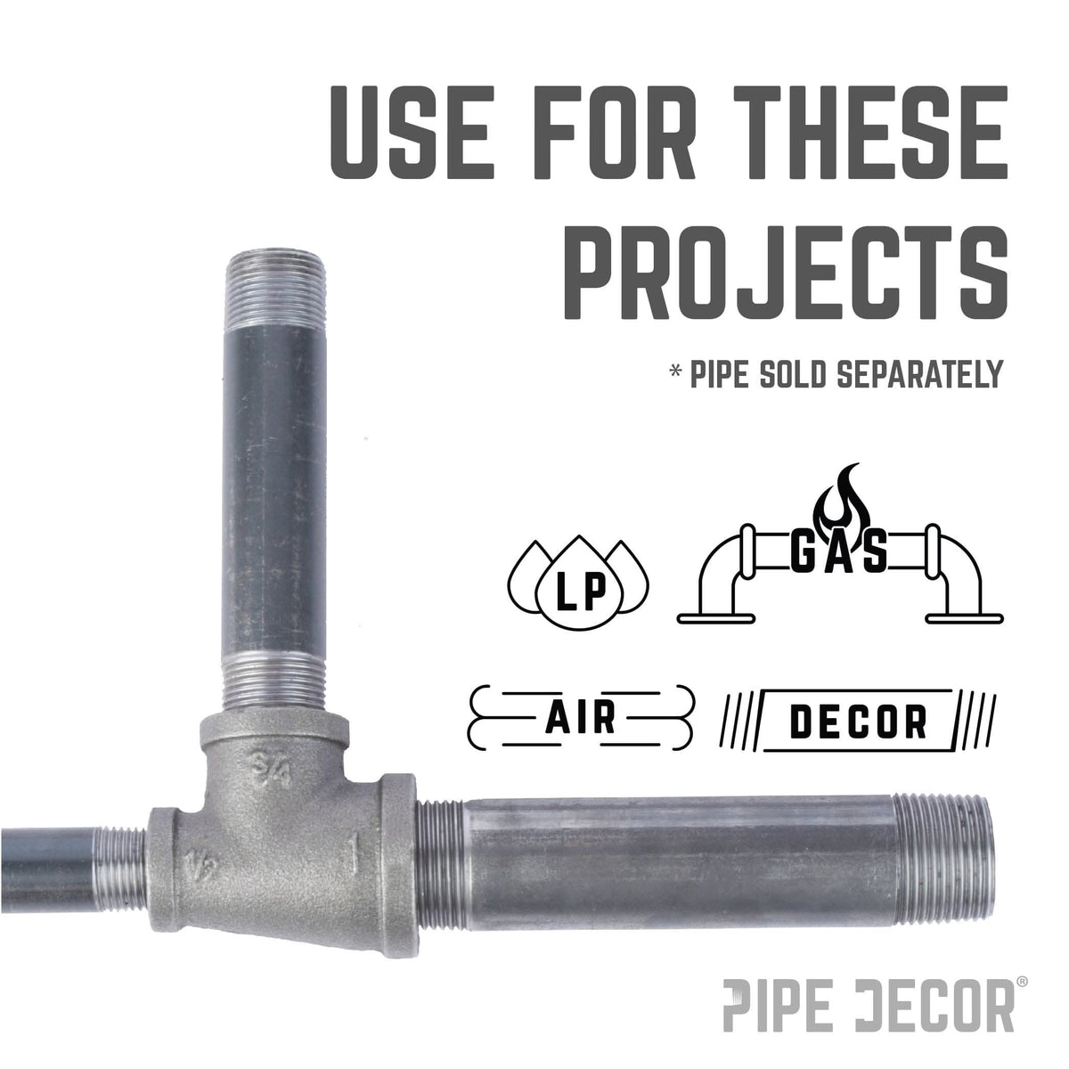 PIPE DECOR 1-1/4 in. x 3/4 in. x 1 in. black iron reducing tee pipe fitting, view 6