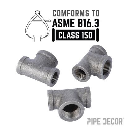PIPE DECOR 1/2 in. x 1/2 in. x 3/4 in. black iron reducing tee pipe fitting, view 4