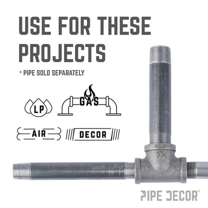 PIPE DECOR 1/2 in. x 1/2 in. x 3/4 in. black iron reducing tee pipe fitting, view 6