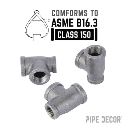 PIPE DECOR 1 in. x 3/4 in. x 1 in. black iron reducing tee pipe fitting, view 4