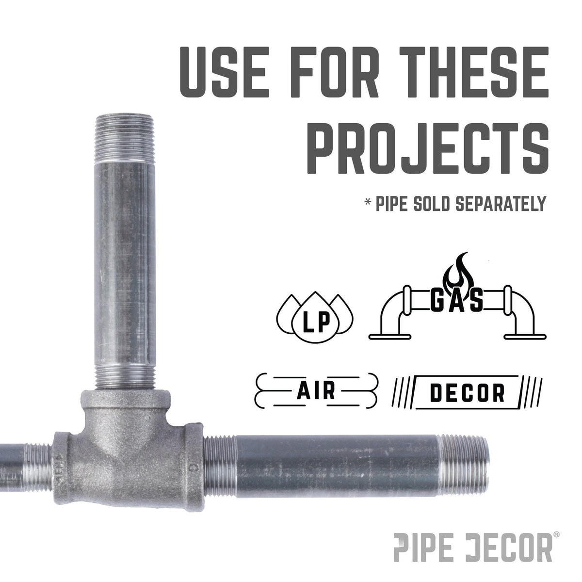 PIPE DECOR 1 in. x 3/4 in. x 1 in. black iron reducing tee pipe fitting, view 6
