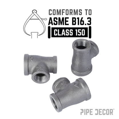 PIPE DECOR 1 in. x 3/4 in. x 3/4 in. black iron reducing tee pipe fitting, view 4