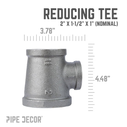 PIPE DECOR 2 in. x 1-1/2 in. x 1 in. black iron reducing tee pipe fitting, view 3