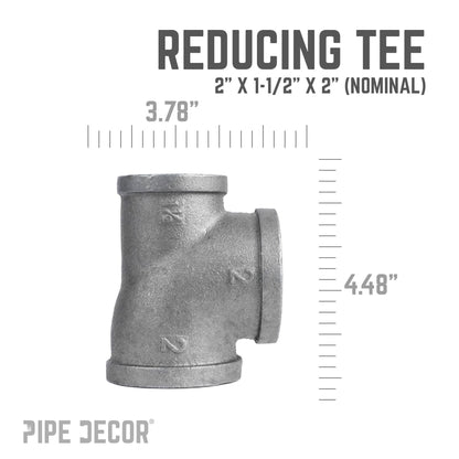 PIPE DECOR 2 in. x 1-1/2 in. x 2 in. black iron reducing tee pipe fitting, view 3