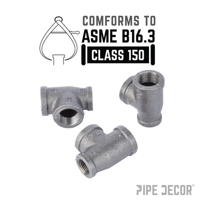 PIPE DECOR 3/4 in. x 1/2 in. x 3/4 in. black iron reducing tee pipe fitting, view 4