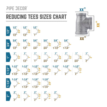 PIPE DECOR 3/4 in. x 1/2 in. x 3/4 in. black iron reducing tee pipe fitting, view 5
