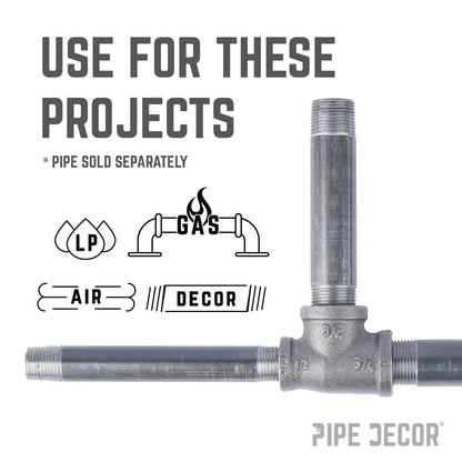 PIPE DECOR 3/4 in. x 1/2 in. x 3/4 in. black iron reducing tee pipe fitting, view 6