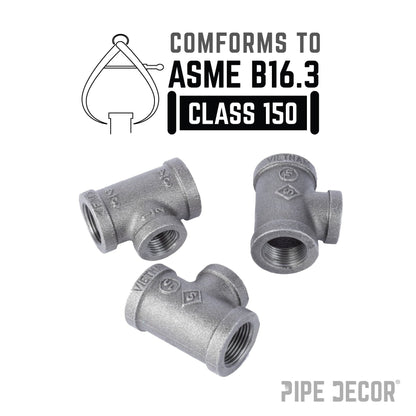 PIPE DECOR 3/4 in. x 3/4 in. x 1/2 in. black iron reducing tee pipe fitting, view 4