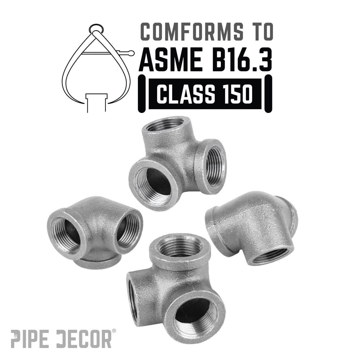 PIPE DECOR 1/2 in. black iron side outlet elbow pipe fitting, view 5
