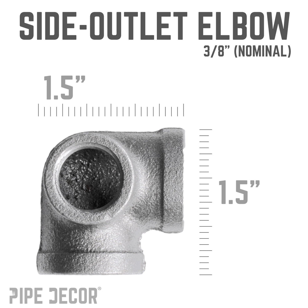 PIPE DECOR 3/8 in. black iron side outlet elbow pipe fitting, view 2