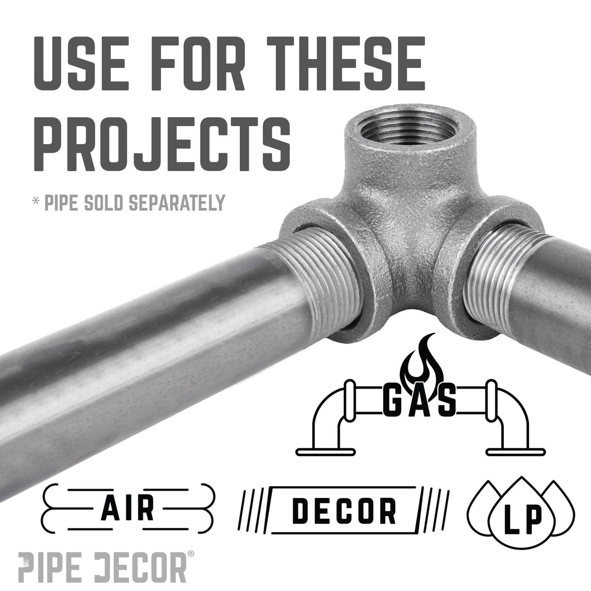 PIPE DECOR 3/8 in. black iron side outlet elbow pipe fitting, view 6