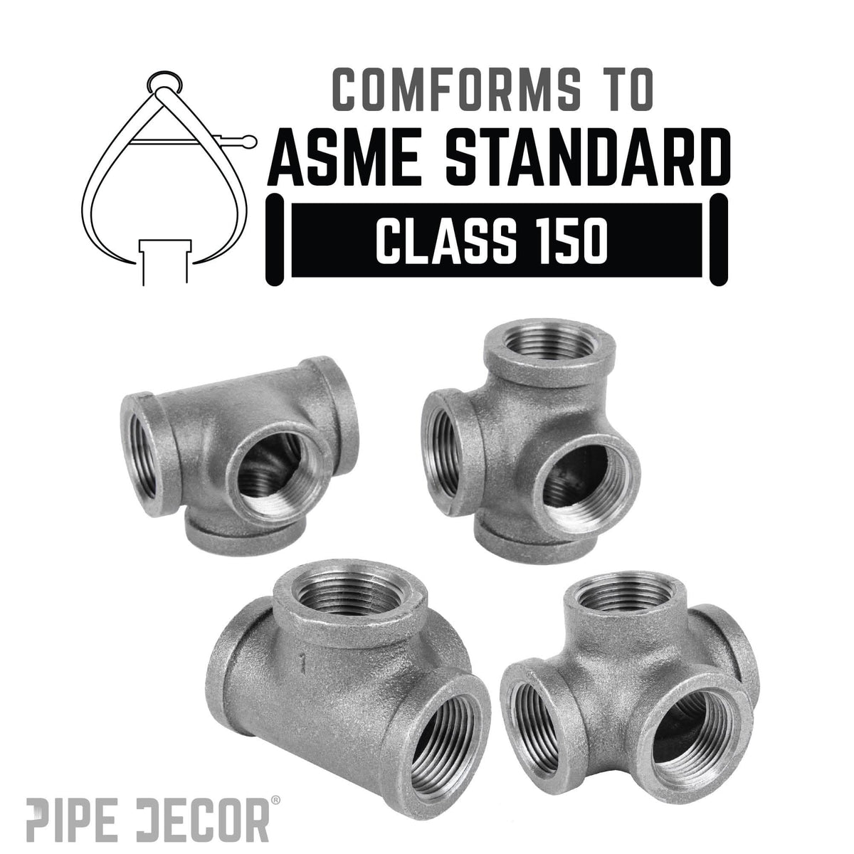 PIPE DECOR 1/2 in. black iron side outlet tee pipe fitting, view 5