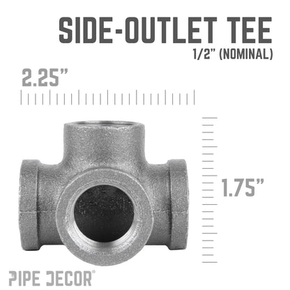 PIPE DECOR 1/2 in. black iron side outlet tee pipe fitting, view 2