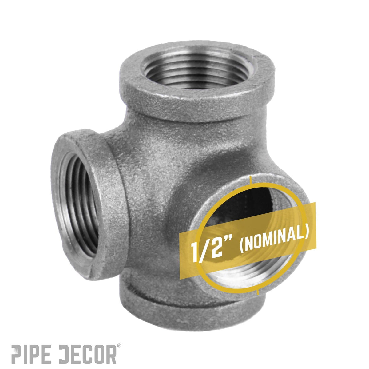 PIPE DECOR 1/2 in. black iron side outlet tee pipe fitting, view 3