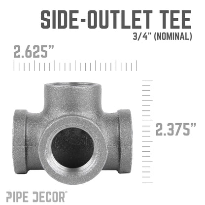 PIPE DECOR 3/4 in. black iron side outlet tee pipe fitting, view 2