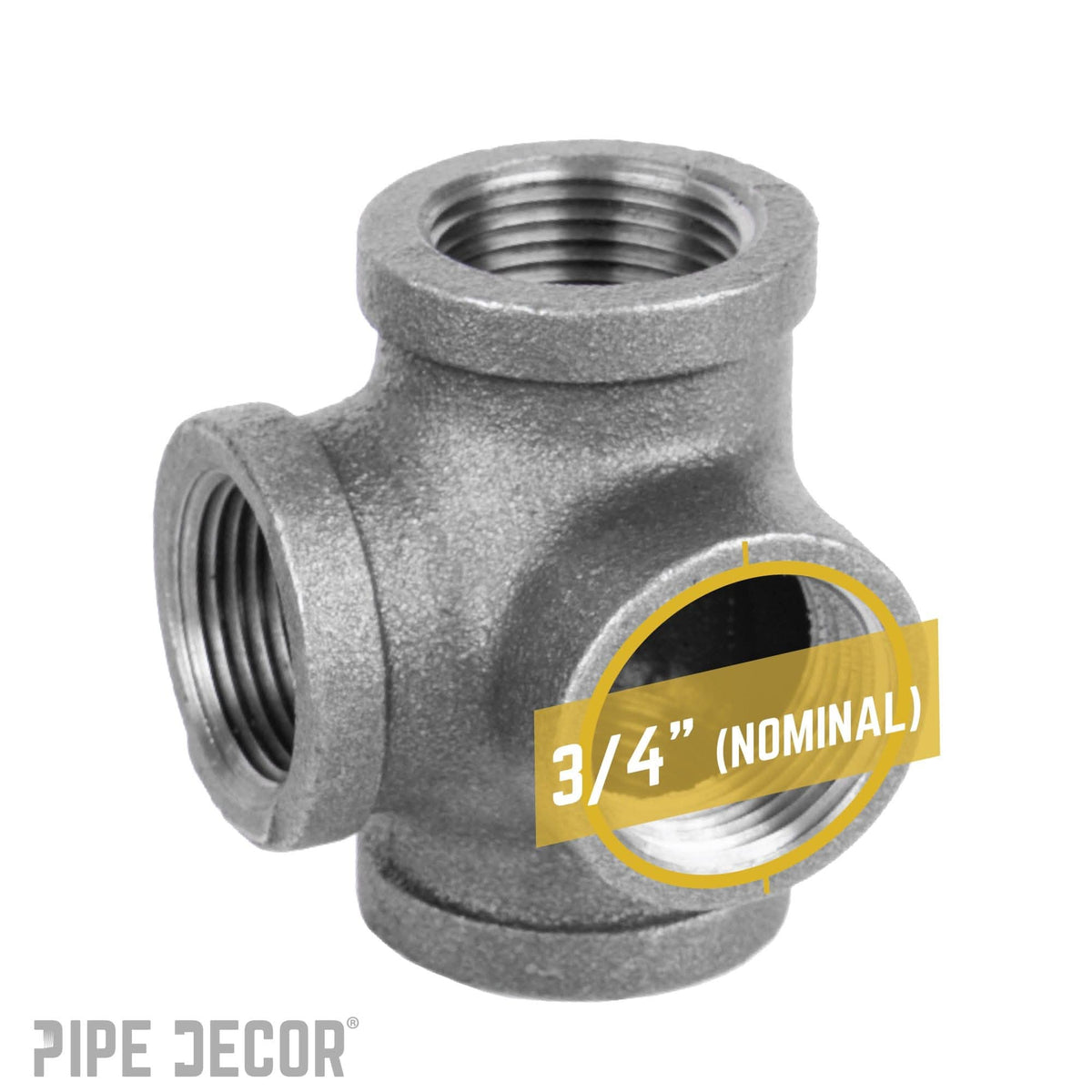 PIPE DECOR 3/4 in. black iron side outlet tee pipe fitting, view 3
