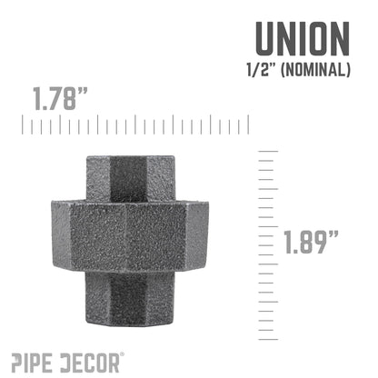PIPE DECOR 1/2 in. black iron union pipe fitting, view 2