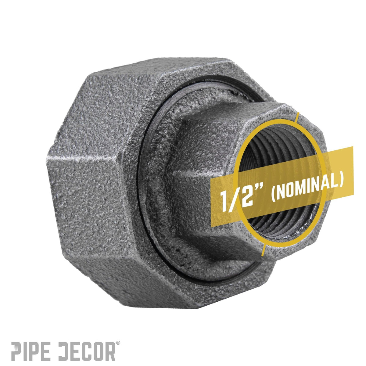 PIPE DECOR 1/2 in. black iron union pipe fitting, view 3