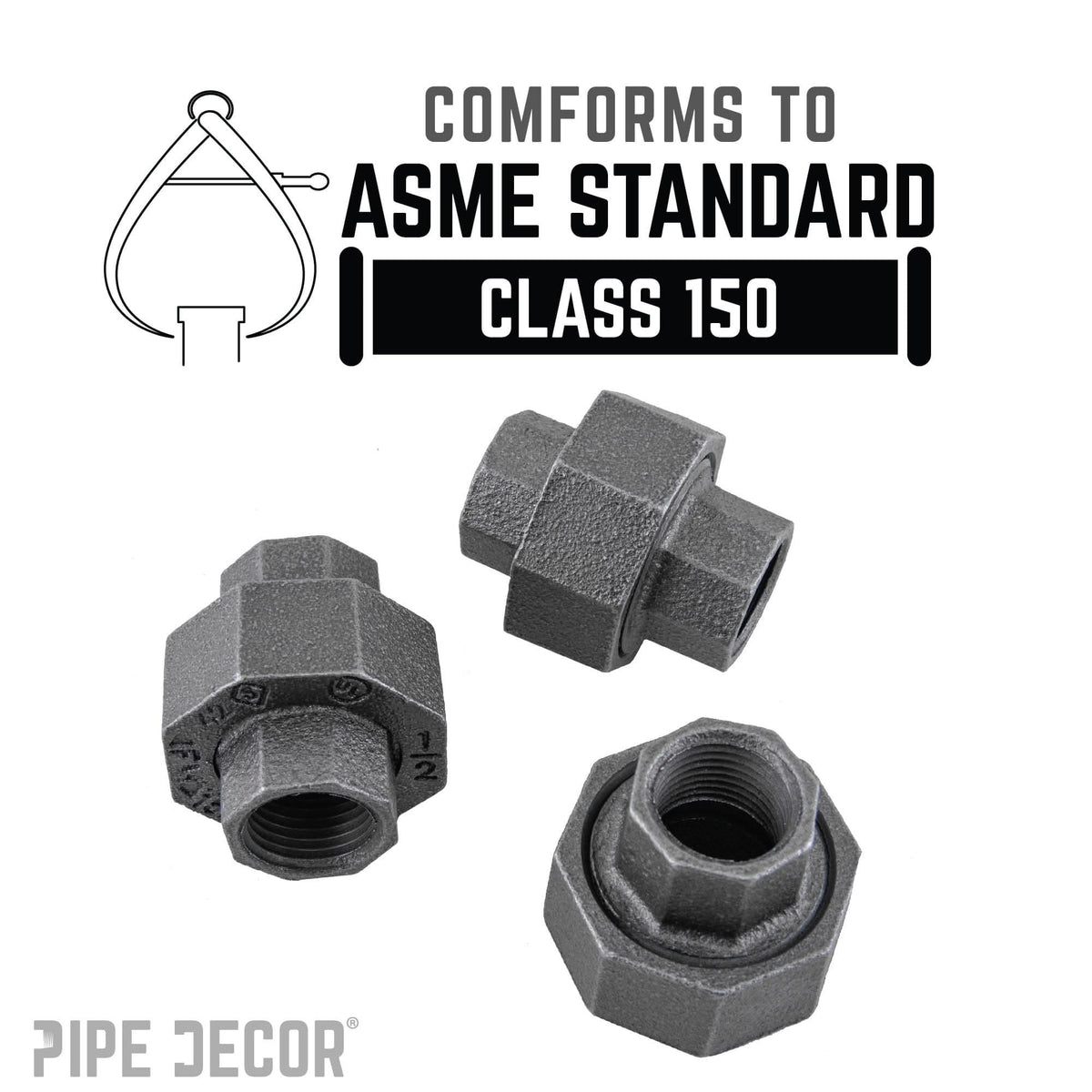 PIPE DECOR 1/4 in. black iron union pipe fitting, view 4