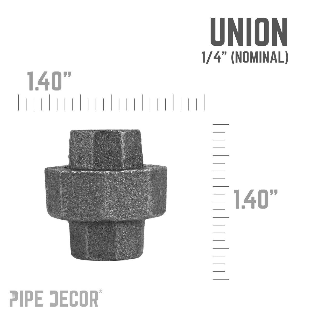PIPE DECOR 1/4 in. black iron union pipe fitting, view 2