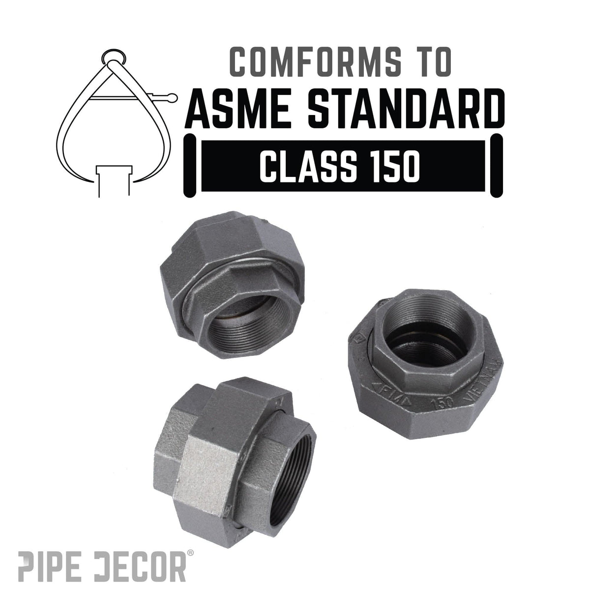 PIPE DECOR 2 in. black iron union pipe fitting, view 4