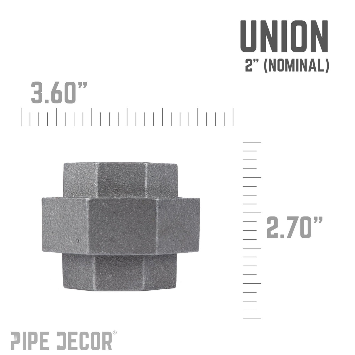 PIPE DECOR 2 in. black iron union pipe fitting, view 2