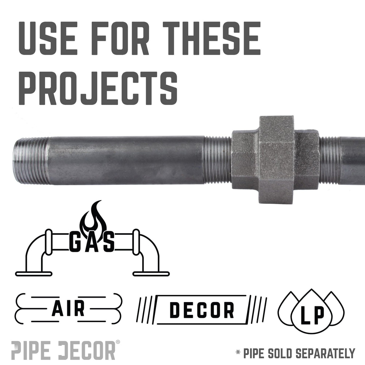 PIPE DECOR 2 in. black iron union pipe fitting, view 5