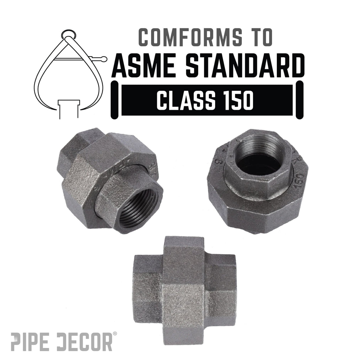 PIPE DECOR 3/4 in. black iron union pipe fitting, view 4