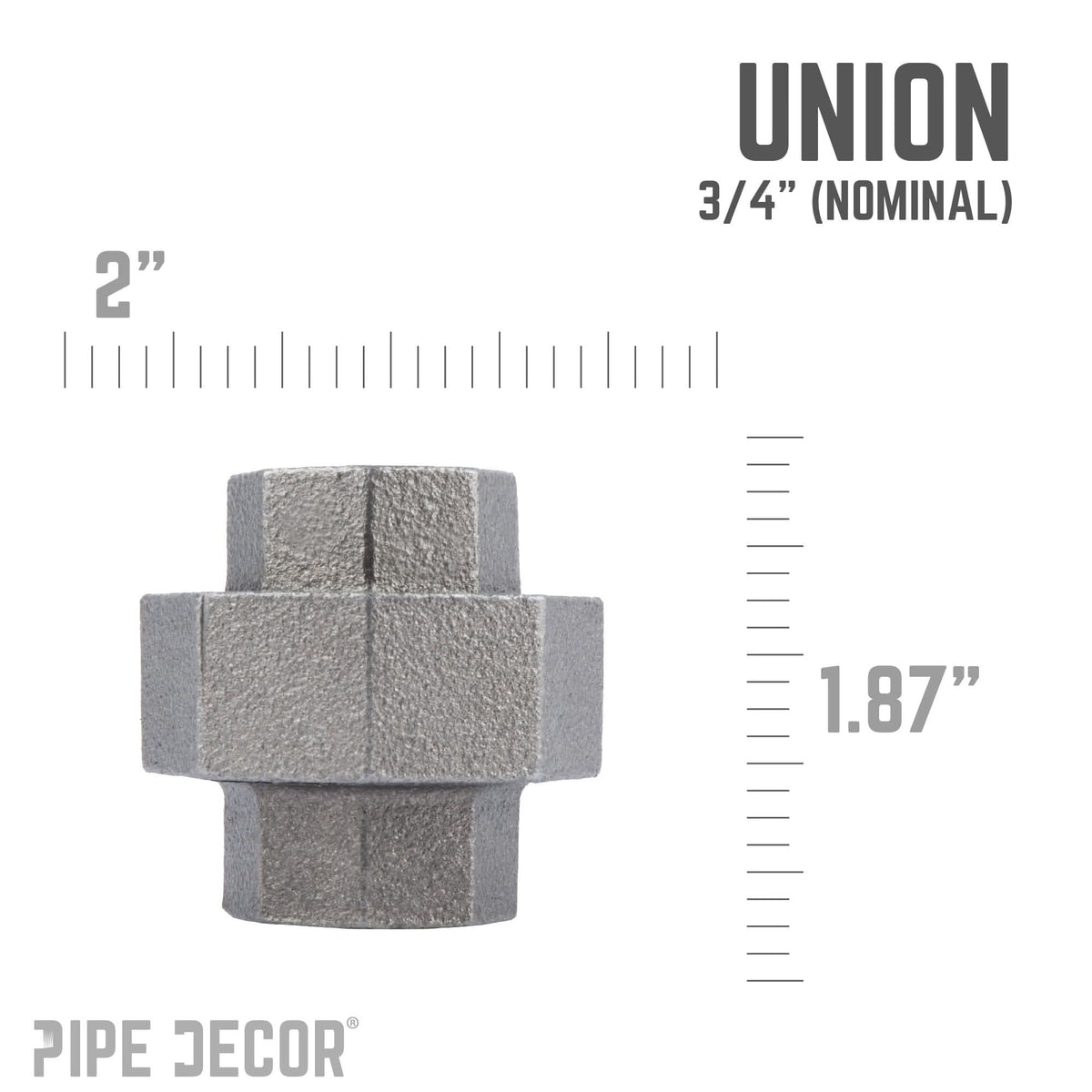 PIPE DECOR 3/4 in. black iron union pipe fitting, view 2