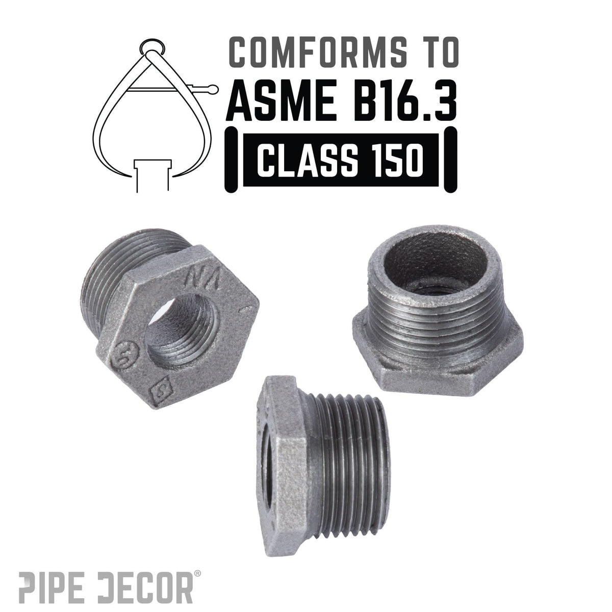 PIPE DECOR 1-1/2 in. x 3/4 in. black iron bushing pipe fitting
