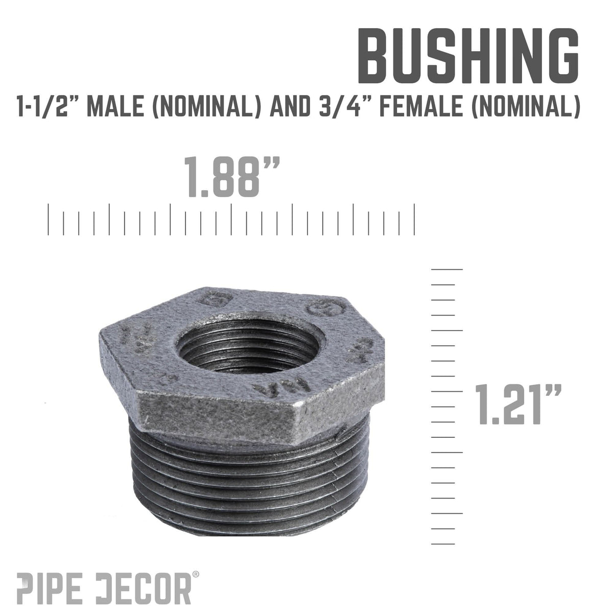 PIPE DECOR 1-1/2 in. x 3/4 in. black iron bushing pipe fitting
